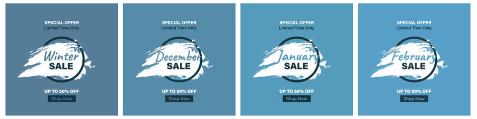 Winter sale banners for social media post. January, December, February sale vector template