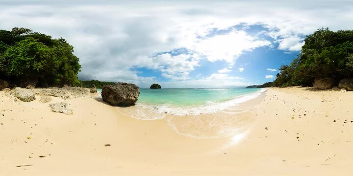 White sand beach with beautiful waves. Ilig - Iligan Beach in Boracay. Malay, Aklan. Philippines. VR 360.