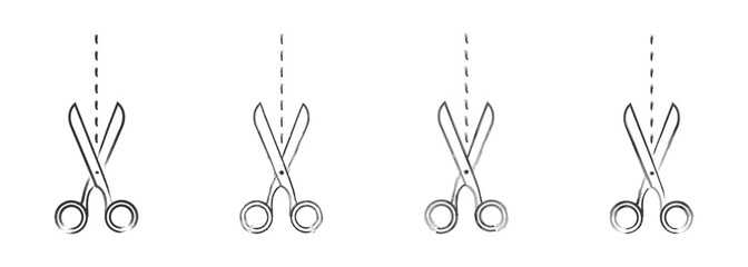 Hand Drawn Scissors With Cut Lines. Vector Illustration