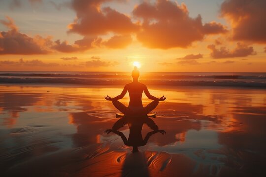 Calm yoga session on a Bali beach at sunrise