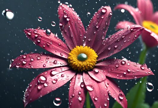 Close up of flower with raindrops 3d render 