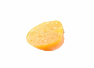 Half of ripe orange physalis fruit isolated on white