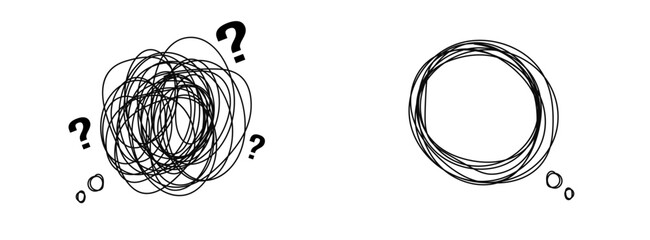 Scribble doodle confused thoughts solve problem tangled mind concept illustration vector