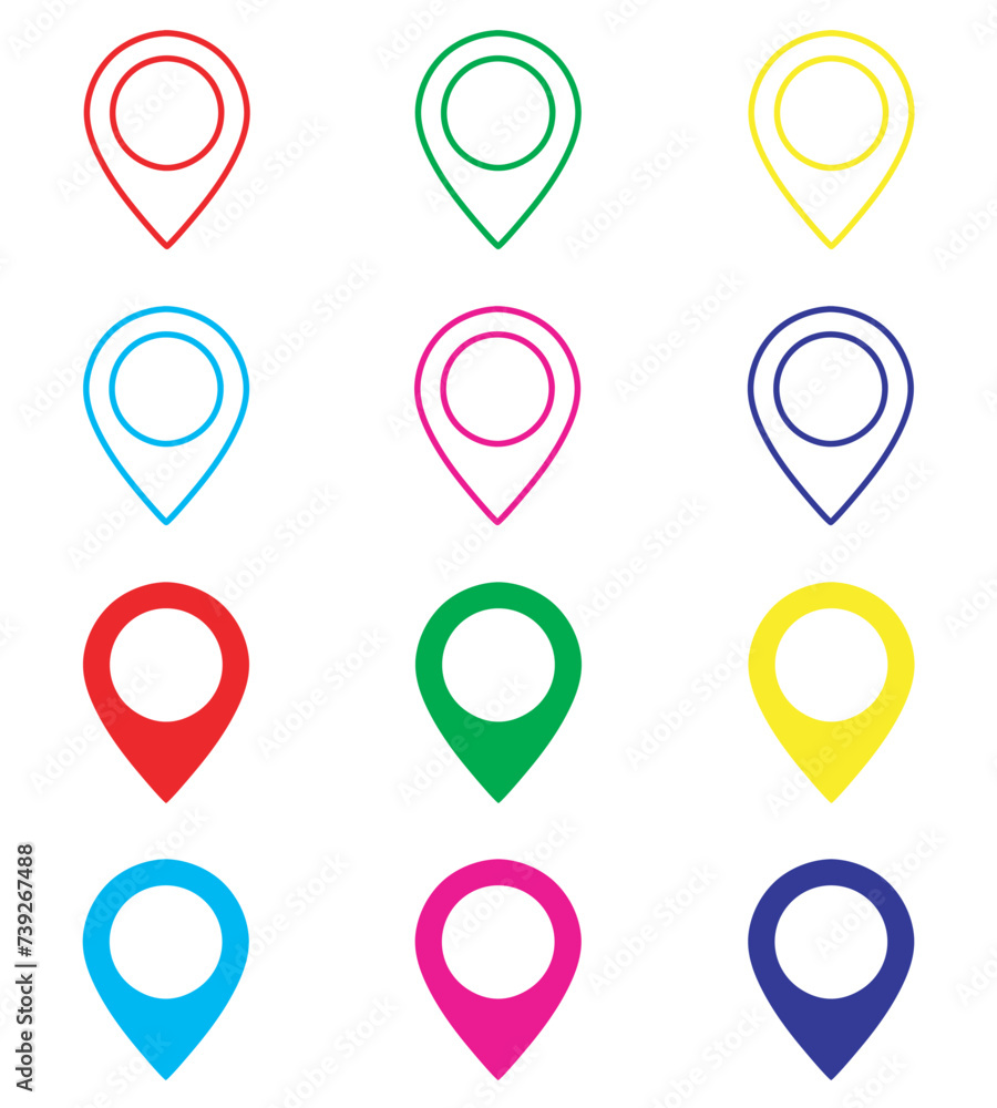 Poster location icon vector. pin sign symbol in trendy flat style. set elements in colored icons. pointer v