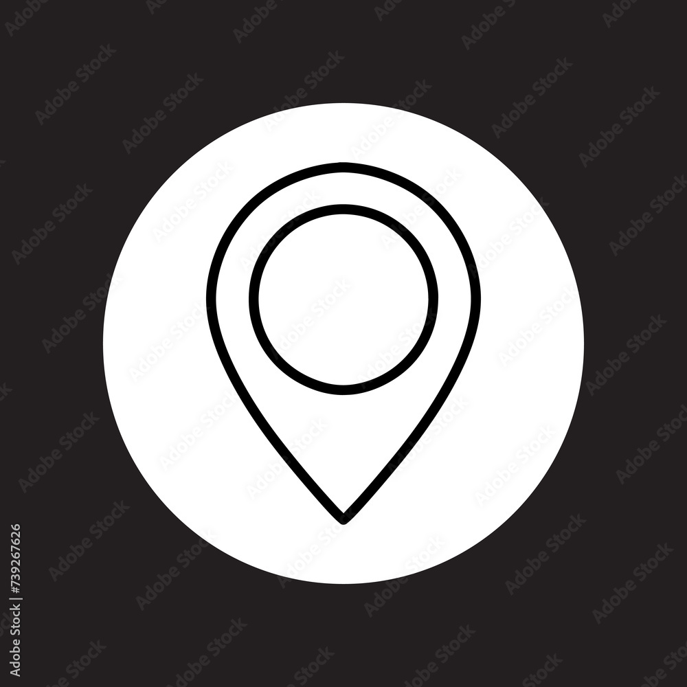 Poster location icon vector. pin icon logo design. pointer symbol in circle isolated on black background
