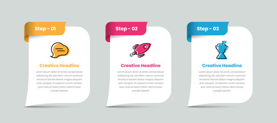 Three steps modern business process presentation infographic template design with icon