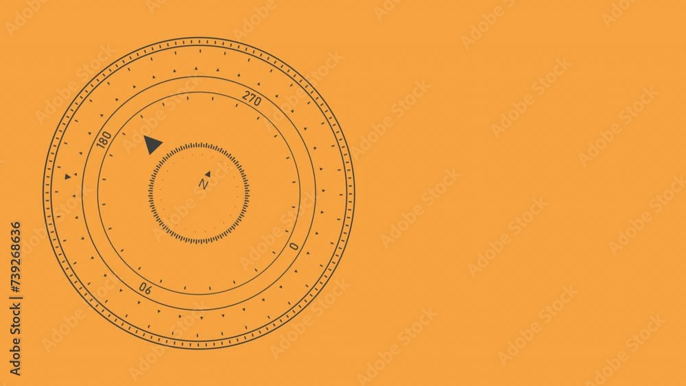 Poster scale of compass or navigator. measuring instrument. two-color rendering animation.