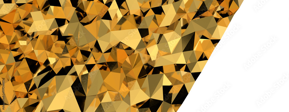 Poster abstract 3d render illustration,surface gold crystal geometric triangle and polygonal shapes templat