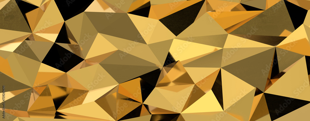 Poster gold polygon background 3d rendering, 3d illustration. abstract triangle background. gold background