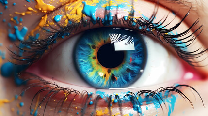 Close-up of human eye with futuristic digital overlay, technology concept - obrazy, fototapety, plakaty