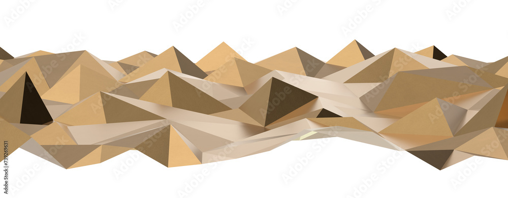 Poster abstract 3d render illustration,surface gold crystal geometric triangle and polygonal shapes templat