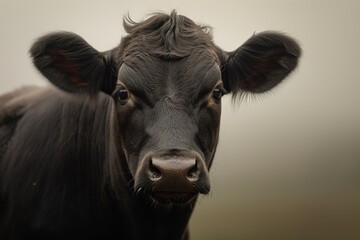 Portrait of a Black Cow in Foggy Outdoor Setting