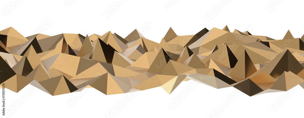 Poster abstract 3d render illustration,surface gold crystal geometric triangle and polygonal shapes templat