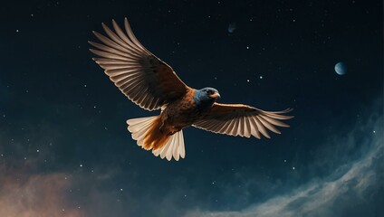 A bird flying in space