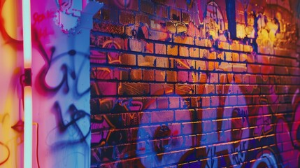 Vibrant Spray Paint Tags and Stenciled Designs on Urban Wall.