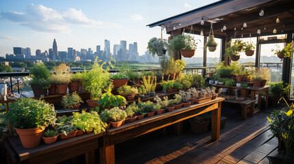 Fototapeta premium green urban living rooftop garden vegetables plant