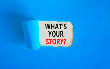 Storytelling and what is your story symbol. Concept words What is your story on beautiful white paper. Beautiful blue paper background. Business storytelling what is your story concept. Copy space.