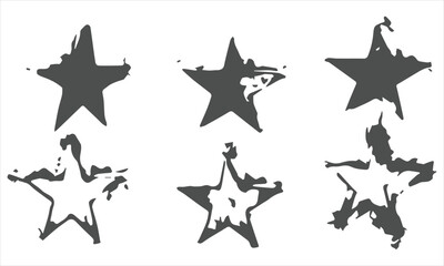 Vector set of stars. Stars with weaving fabric texture. Grunge star icons. Distressed star icons set. Star with leopard texture. Isolated vector illustrationin grunge star.