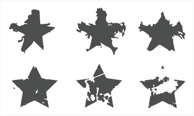 Vector set of stars. Stars with weaving fabric texture. Grunge star icons. Distressed star icons set. Star with leopard texture. Isolated vector illustrationin grunge star.