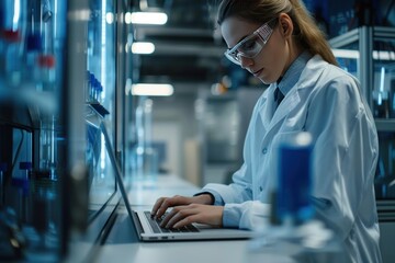 Female scientist engaged in groundbreaking research detailed portrait of scientific discovery and analysis in fields like chemistry biology and medicine showcasing expertise with various lab