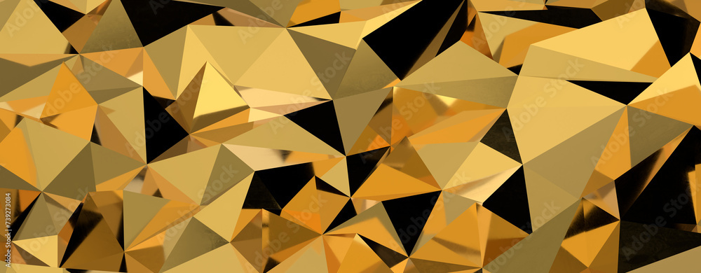 Poster gold polygon background 3d rendering, 3d illustration. abstract triangle background. gold background