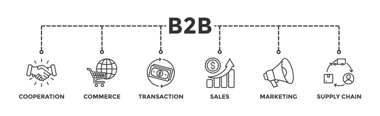 Business to business banner web icon vector illustration concept with icon of cooperation, commerce, transaction, sales, marketing, supply chain