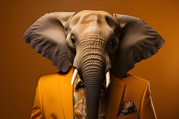 Elephant in Fashionable Outfit, Ideal for Dynamic and People-Oriented Marketing. - obrazy, fototapety, plakaty
