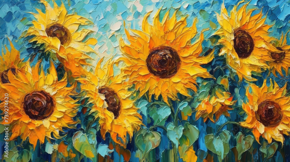 Wall mural large oil sunflowers in van gogh style background art wallpaper, print, poster, wall painting, inter - Wall murals
