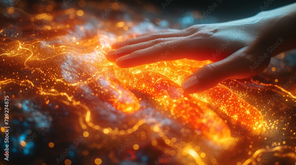 Aufkleber big data concept. digital neural network. hand of business woman touching artificial intelligence. f