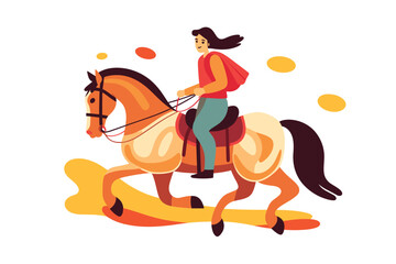 beautiful woman riding horse flat design vector illustration