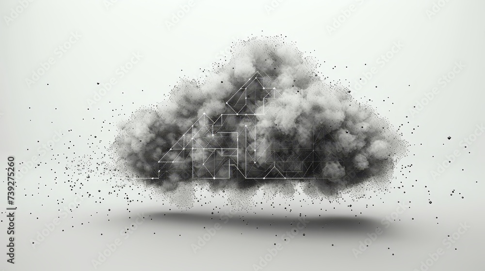Poster Concept illustration or background of cloud computing, big data. Wireframe cloud storage sign with up and down arrows isolated on white.