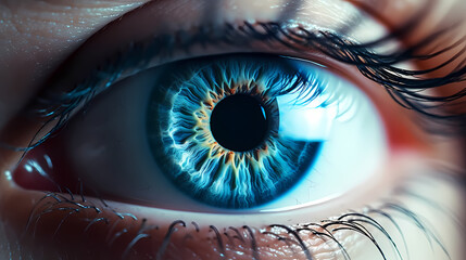 Human eye close-up, human eye close-up with virtual hologram elements - obrazy, fototapety, plakaty