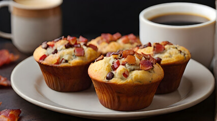 Bacon muffins laid out with coffee