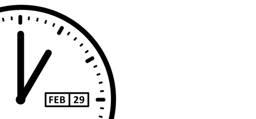 Happy Leap day or leap year slogan. Calendar page 29 February, month 2024 or 2028 and 366 days. 29th Day of february, today one extra sale day. line pattern banner. Fun clock vector icon or symbol