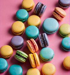 Colorful macaroons on a colorful background