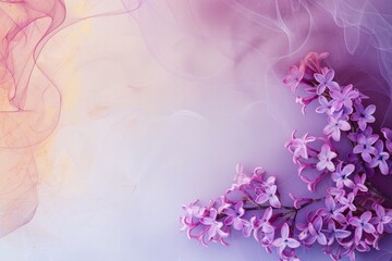 Beautiful lilac flowers on a watercolor background. Creative layout. Lilac and cream floral arrangement. Concept for Valentine's Day or Women's Day, Mother's Day. 