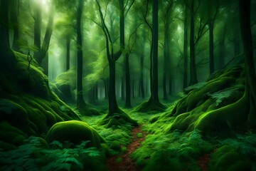 A mesmerizing composition of a green forest, the HD camera presenting the natural elegance and diversity of trees in breathtaking