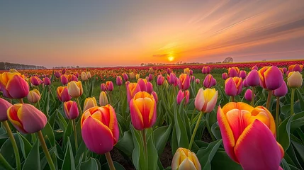 Fotobehang tulip field in the evening © carrie