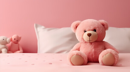 Cute teddy bear, copy space, bokeh effect