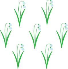 Snowdrops, the very first spring flowers blooming through the snow. A simple vector flat illustration. A symbol of Easter and the arrival of spring.