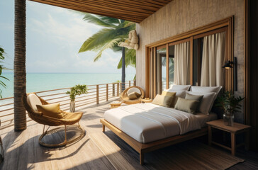 Fototapeta premium Tropical bungalow on the amazing beach with a palm tree