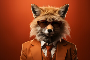 Fox in Fashionable Suite on Plain Background - Tailored for Dynamic and People-Centric Marketing