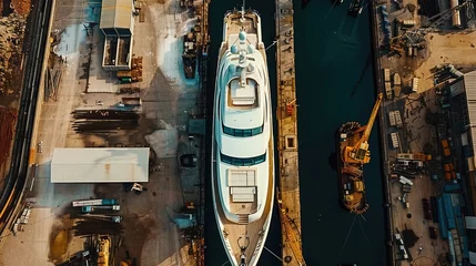 Papier Peint photo Lavable Europe méditerranéenne luxury yacht, aerial view italian shipyard