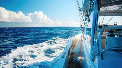 Luxury yacht tackle during the ocean voyage - obrazy, fototapety, plakaty