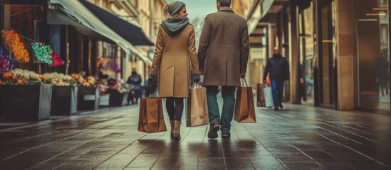 bottom portrait of couple with shopping bags