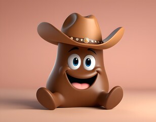 In this cartoon, an animal figure is wearing a cowboy hat and smiling. The toy character looks happy with the headgear costume hat on its snout, making a cheerful gesture - obrazy, fototapety, plakaty