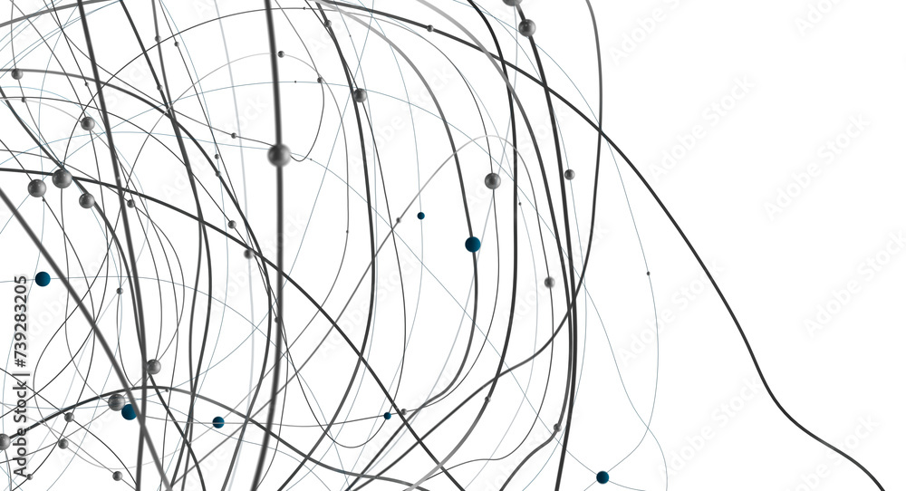 Poster Big data visualization. Network connection structure with chaotic distribution of points and lines. 3D rendering.