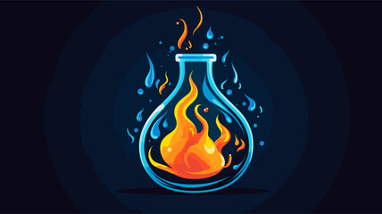 Abstract laboratory flask with a flame  representing combustion and heat experiments. simple Vector art