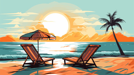 Abstract happy and relaxed beach scene  representing vacation bliss. simple Vector art