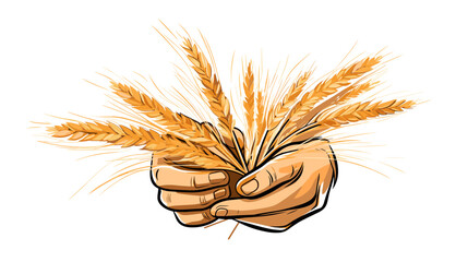 Abstract wheat sheaf with a farmer's hands  symbolizing wheat harvesting. simple Vector art